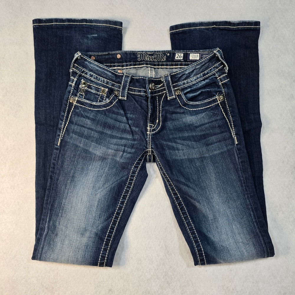 Miss Me JP5650B Bootcut Jeans Dark Wash Rhinestone Snowflake Embroidered Size 26